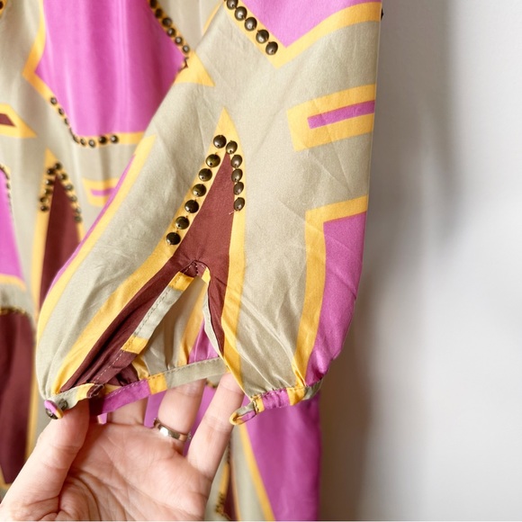 Antik Batik Silk Drop Waist Boho Lilac Shift Dress Size Medium - Picture 9 of 12